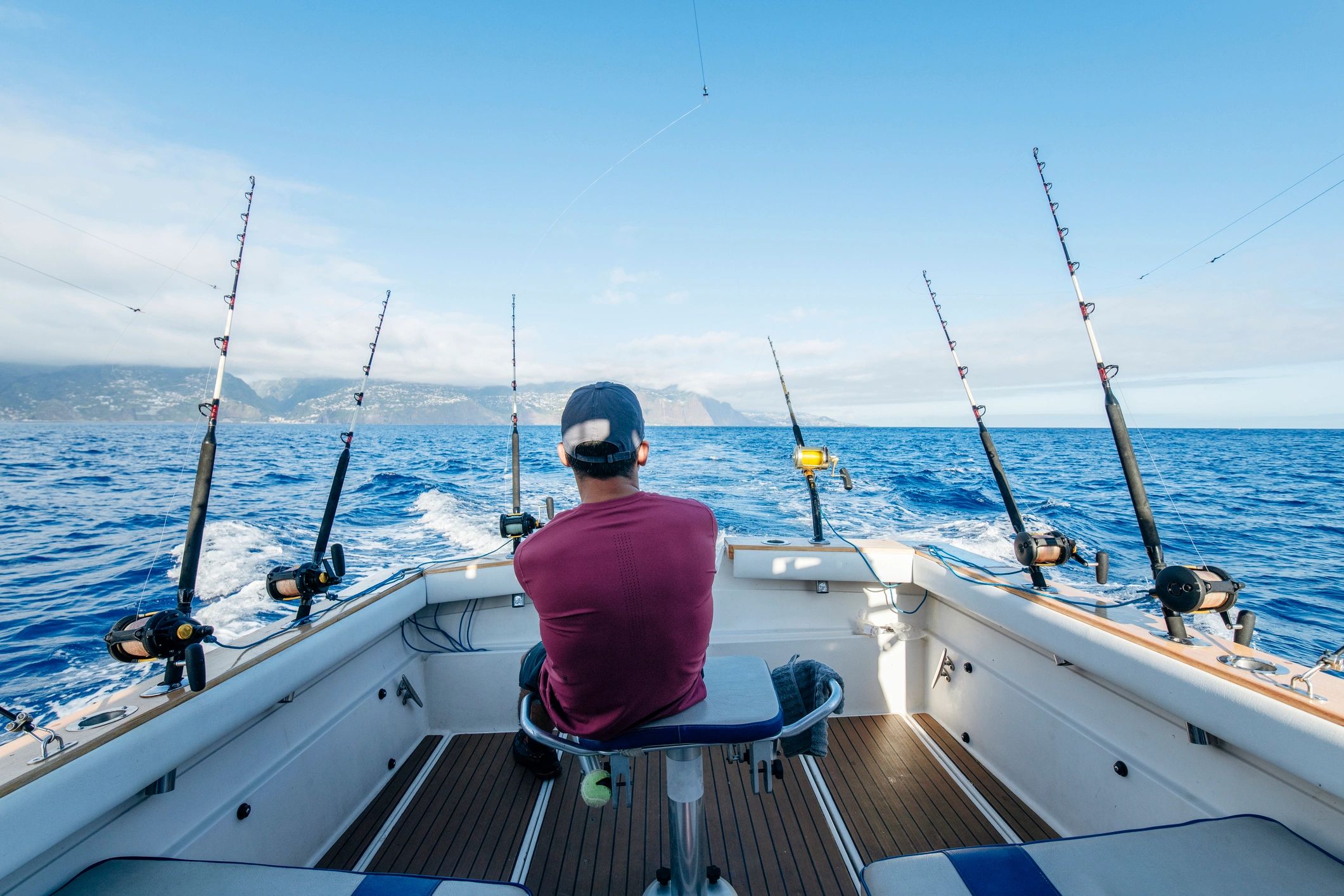 Deep sea fishing boat ocean rods